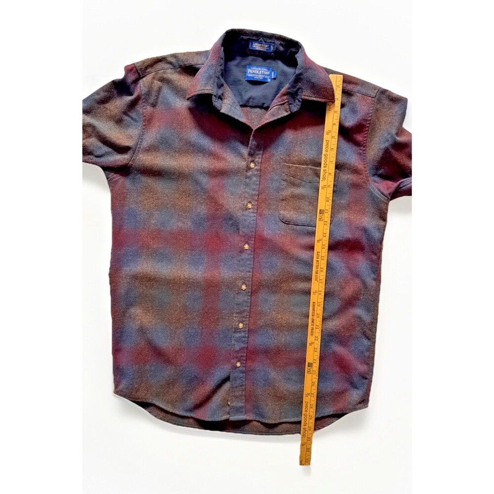 Pendleton Lodge Shirt Men’s Large Lng Virgin Wool Plaid Blue Gray Burgundy Camel - Picture 7 of 8